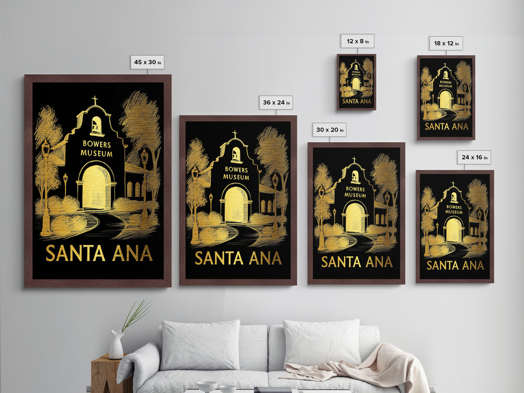 Santa Ana California art, Metallic Gold Art, Modern House Art, Metal Art, Wood Framed Art, Graduation Travel Gift, Travel Gift
