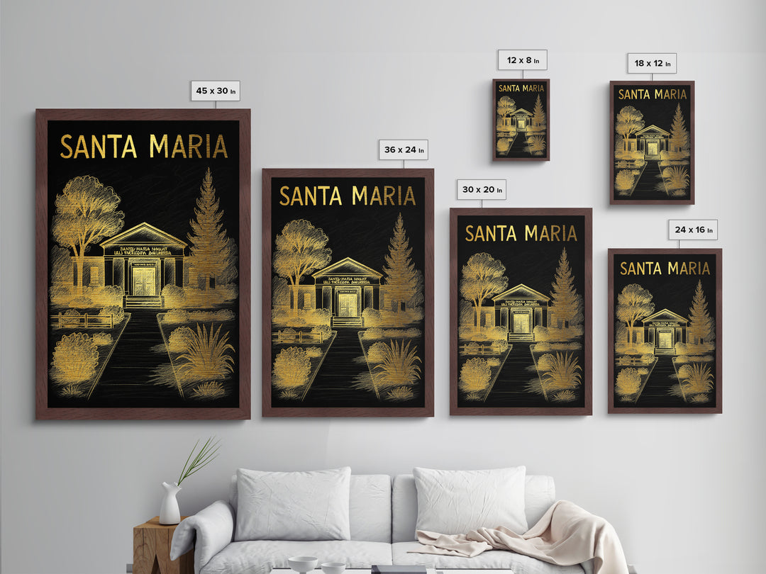 Santa Maria California travel, Metallic Gold Print, Closing Gift, Metal Art, Wood Framed Art, Anniversary Travel Gift, Retirement Gift