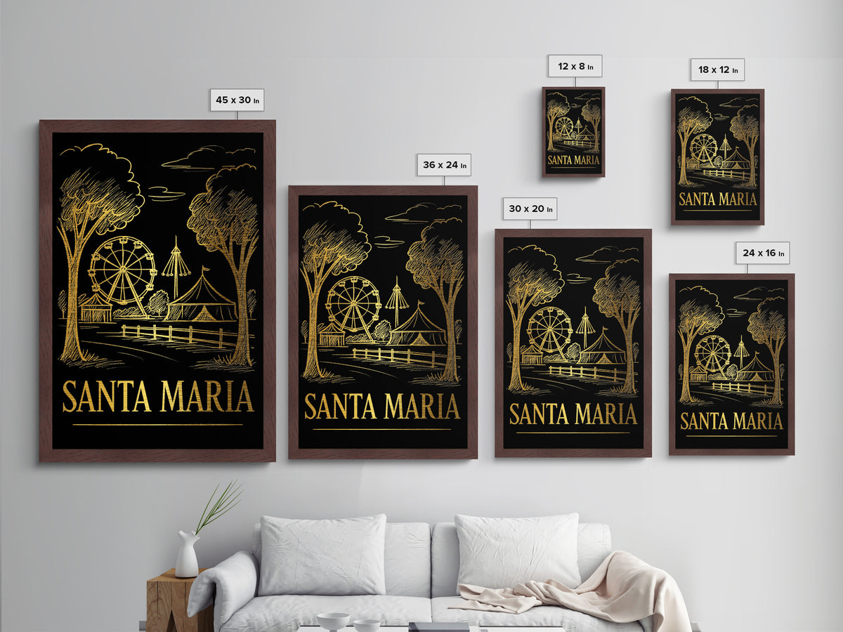 Santa Maria California art, Metallic Gold Art, Office Decor, Metal Art, Wood Framed Art, Graduation Travel Gift, Destination Gift