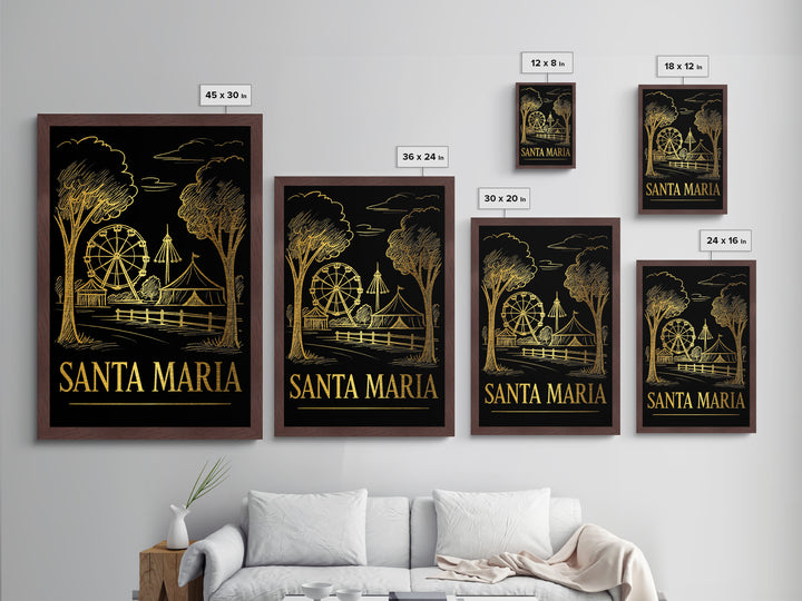 Santa Maria California art, Metallic Gold Art, Office Decor, Metal Art, Wood Framed Art, Graduation Travel Gift, Destination Gift