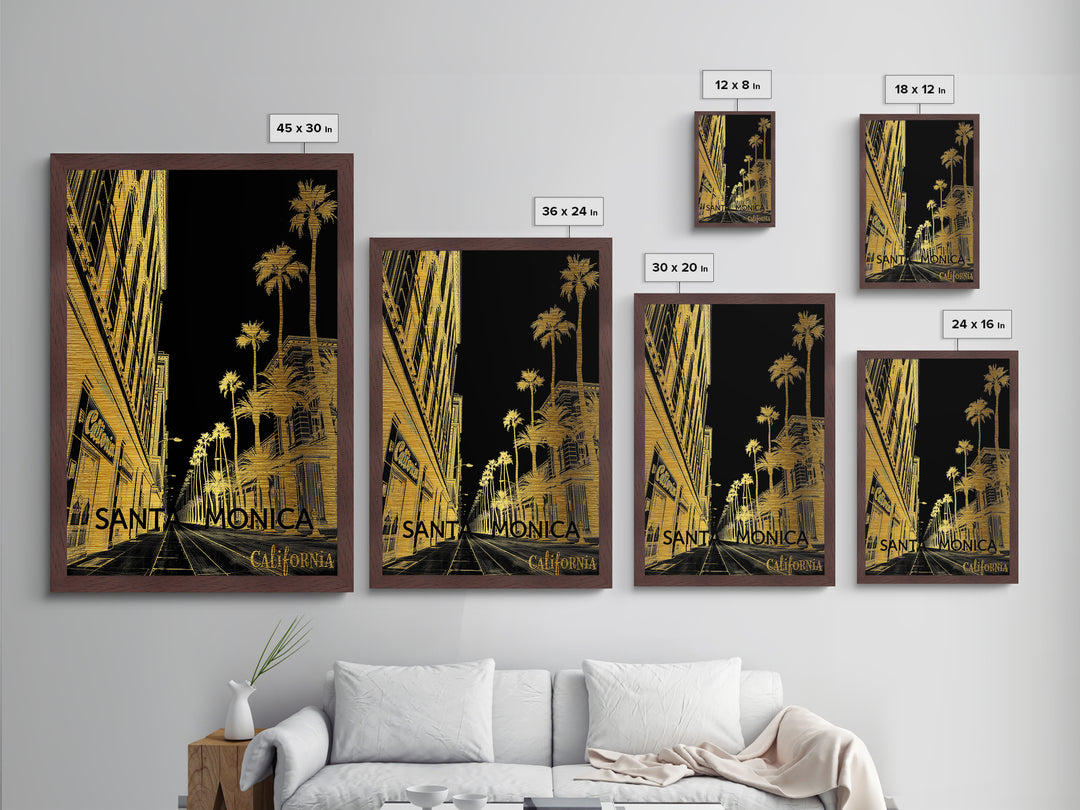Santa Monica California travel, Metallic Gold Print, Modern House Art, Metal Art, Wood Framed Art, Wanderlust Gift, Travel Art Prints