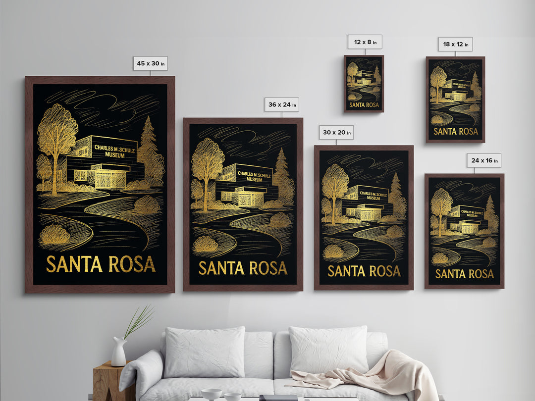 Santa Rosa California art, Metallic Gold Print, Modern House Art, Metal Art, Wood Framed Art, Traveler Gift, Destination Gift