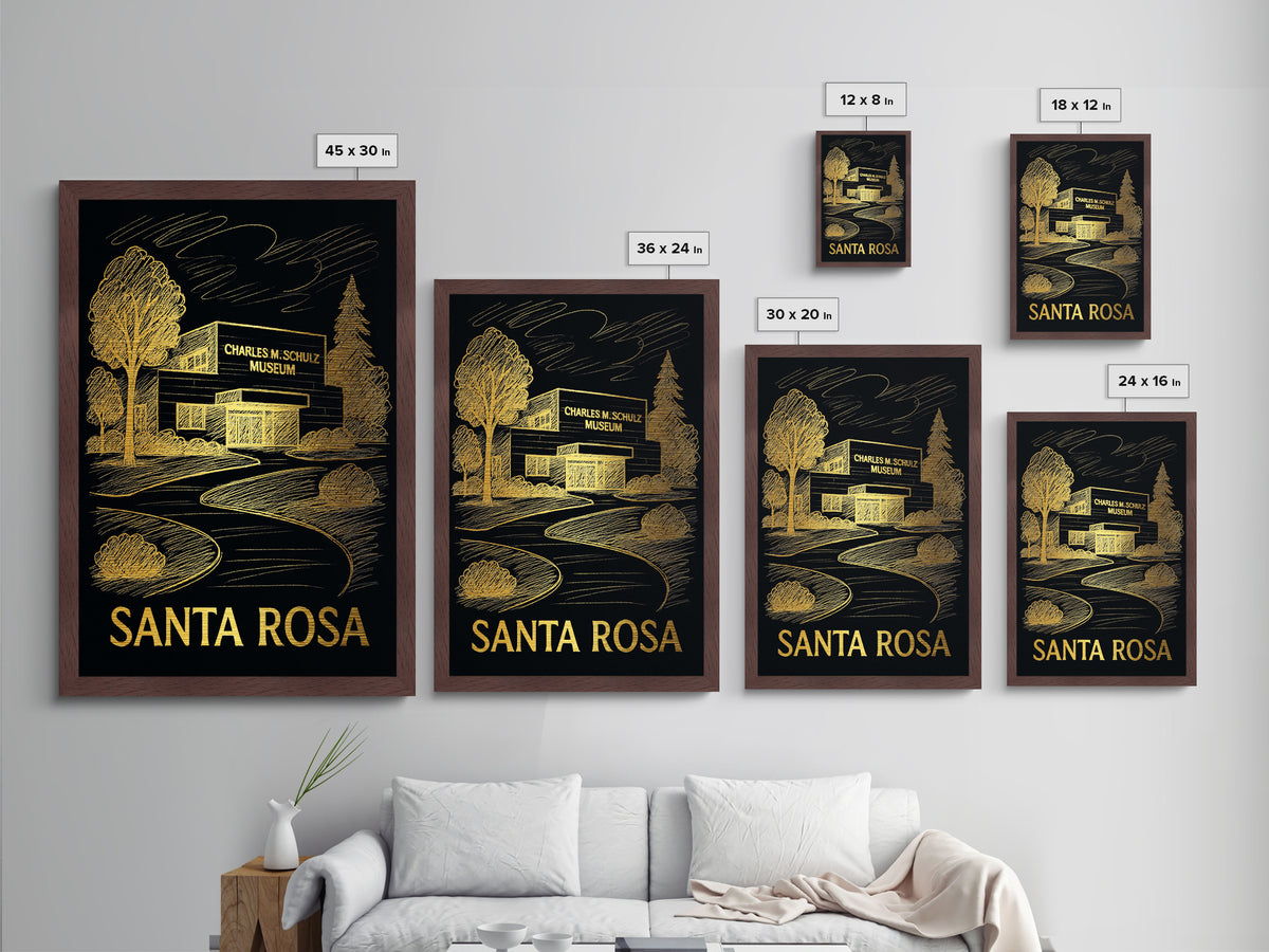 Santa Rosa California art, Metallic Gold Print, Modern House Art, Metal Art, Wood Framed Art, Traveler Gift, Destination Gift