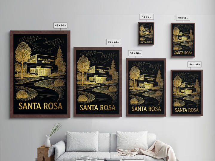 Santa Rosa California art, Metallic Gold Print, Modern House Art, Metal Art, Wood Framed Art, Traveler Gift, Destination Gift