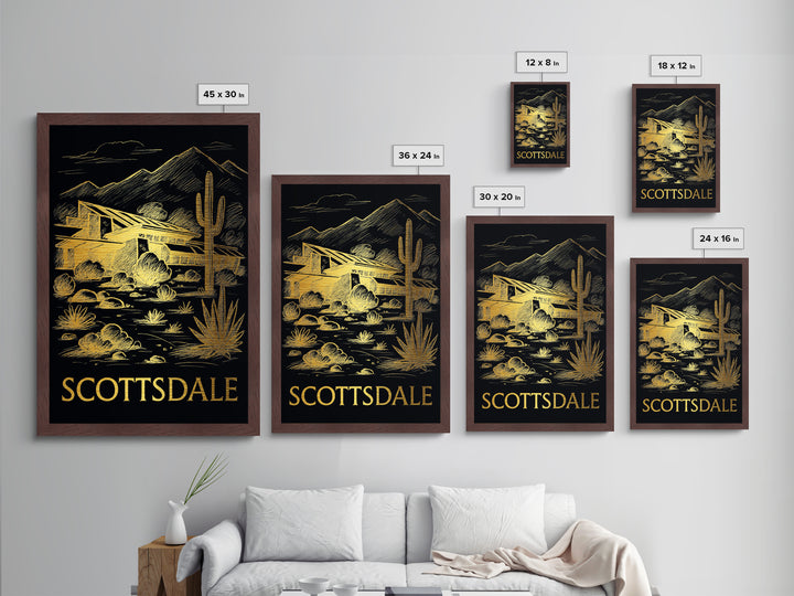 Scottsdale Arizona art, Metallic Gold Print, Modern Skyline Wall Print, Metal Art, Wood Framed Art, Adventure Lover Gift, Travel Gift