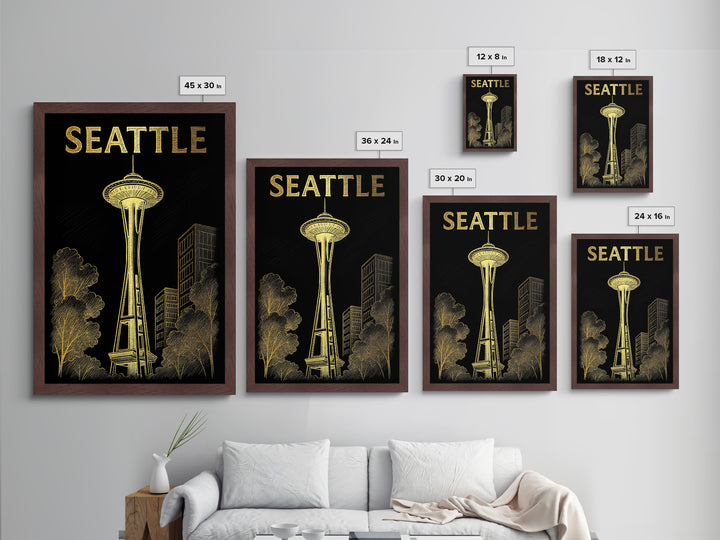 Seattle Washington travel, Metallic Gold Art, Office Decor, Metal Art, Wood Framed Art, Graduation Travel Gift, Destination Gift