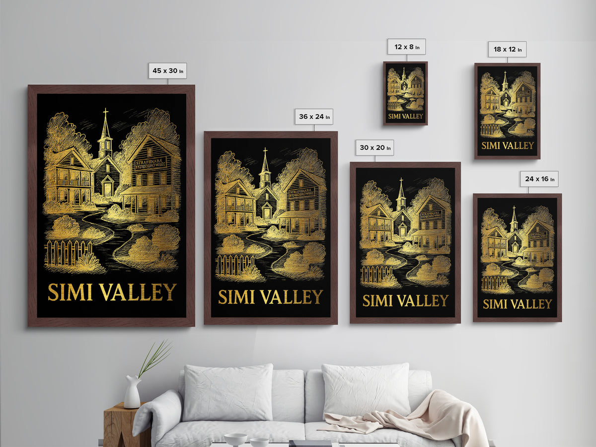 Simi Valley California art, Metallic Gold Art, Modern House Art, Metal Art, Wood Framed Art, Graduation Travel Gift, Travel Gift