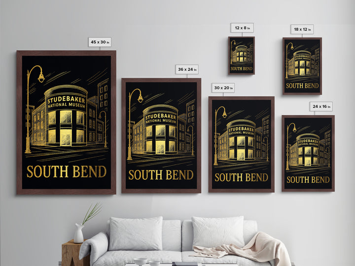 South Bend Indiana art, Metallic Gold Art, Housewarming Gift, Metal Art, Wood Framed Art, Newlywed Travel Gift, Honeymoon Gift