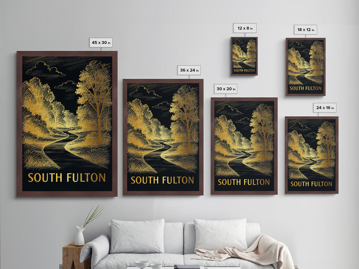 South Fulton Georgia art, Metallic Gold Art, Office Decor, Metal Art, Wood Framed Art, Graduation Travel Gift, Destination Gift