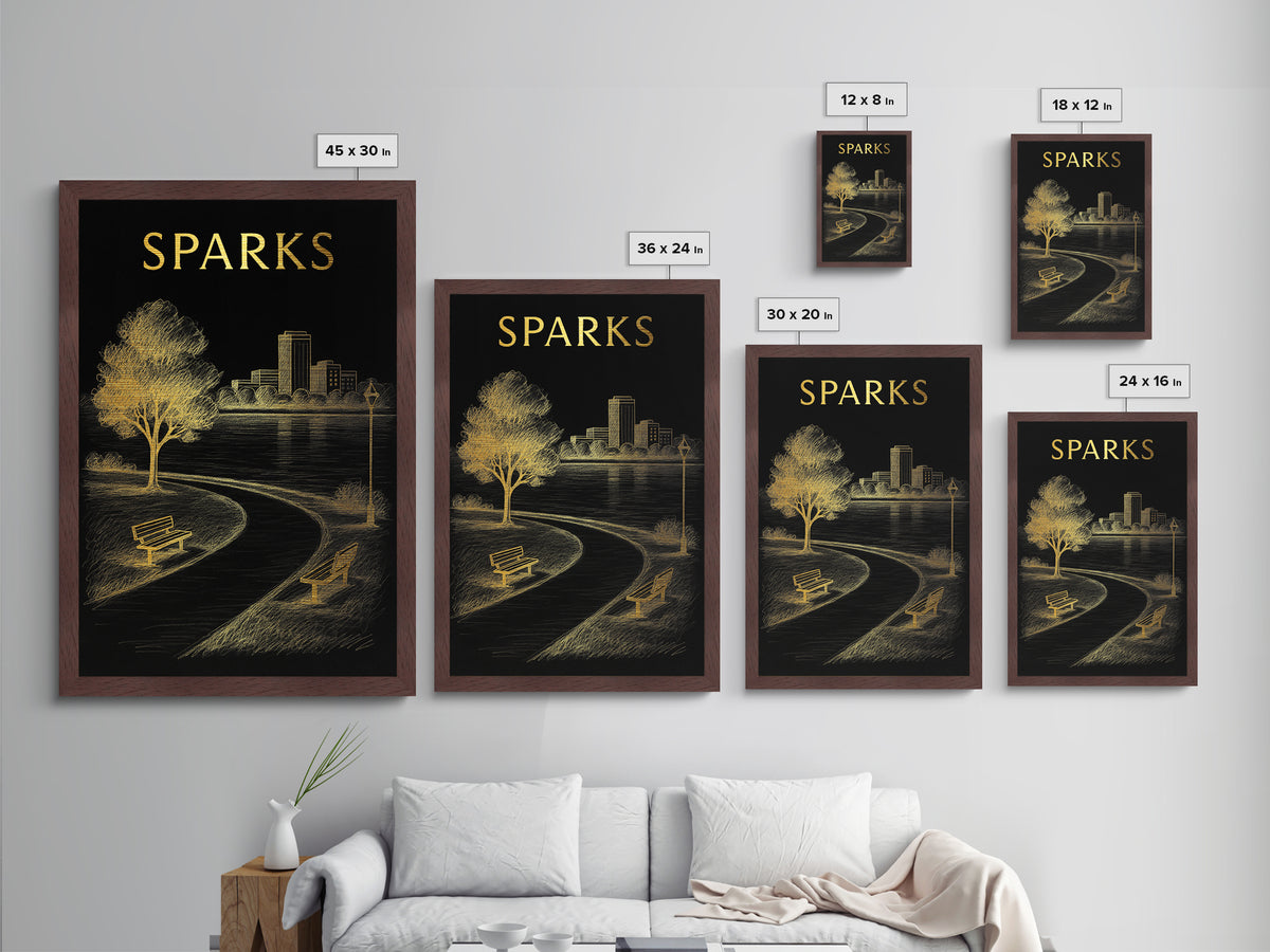 Sparks Nevada travel, Metallic Gold Print, Modern House Art, Metal Art, Wood Framed Art, Wanderlust Gift, Travel Art Prints