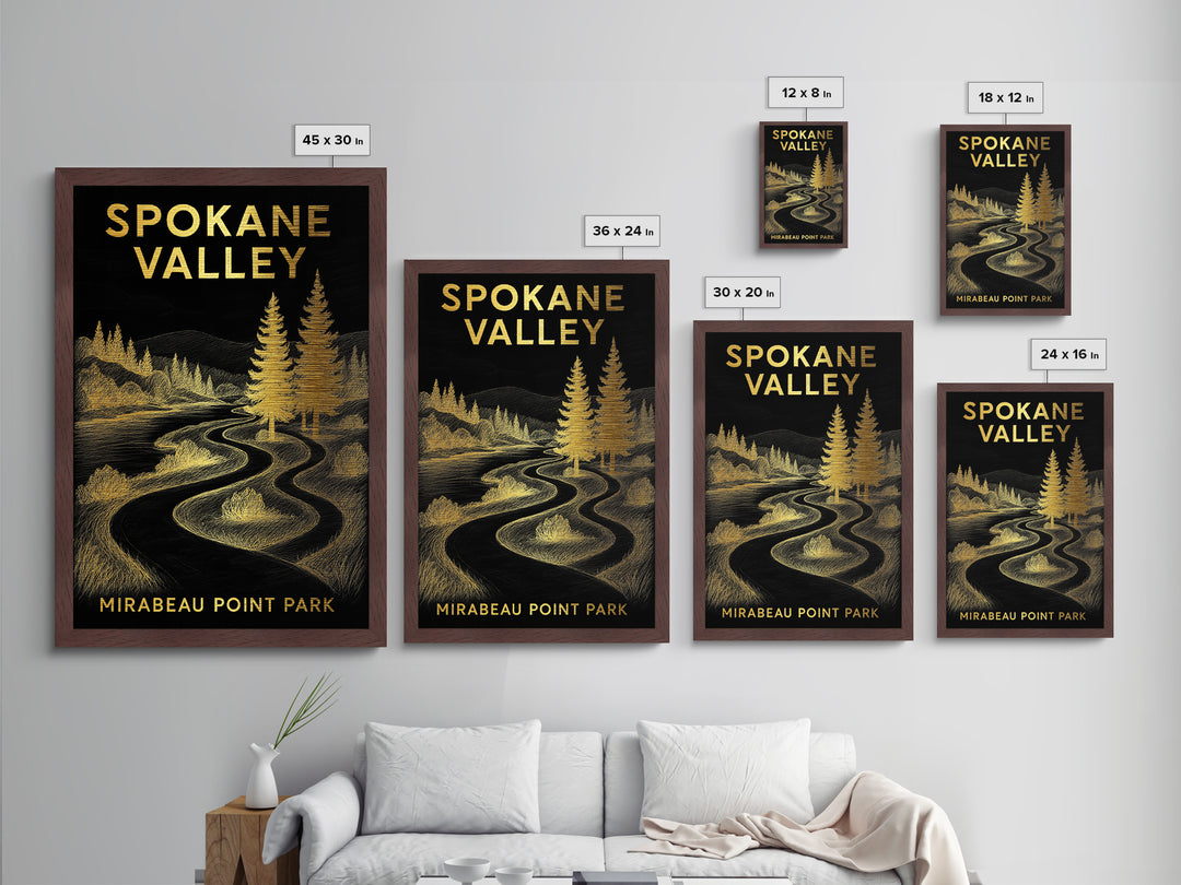 Spokane Valley Washington travel, Metallic Gold Print, College Dorm Décor, Metal Art, Wood Framed Art, Graduation Travel Gift