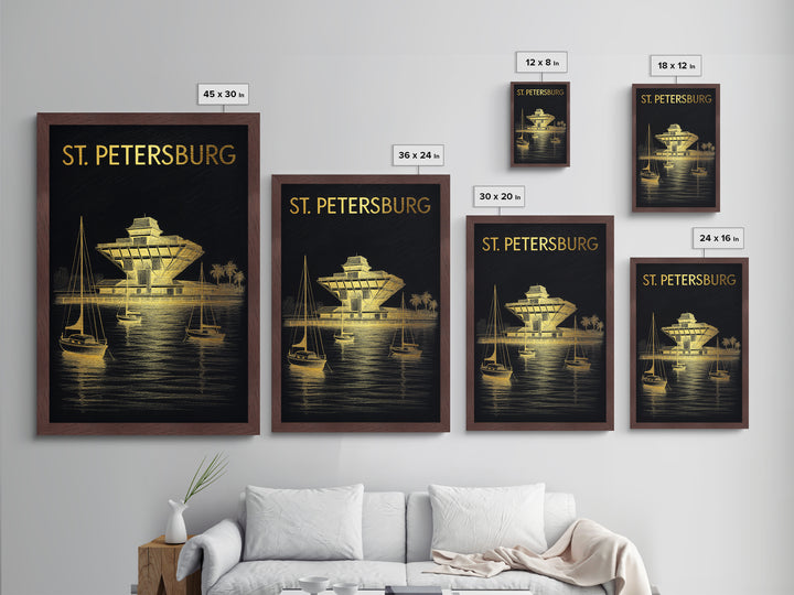 St. Petersburg Florida travel, Metallic Gold Print, Modern House Art, Metal Art, Wood Framed Art, Graduation Travel Gift, Destination Gift
