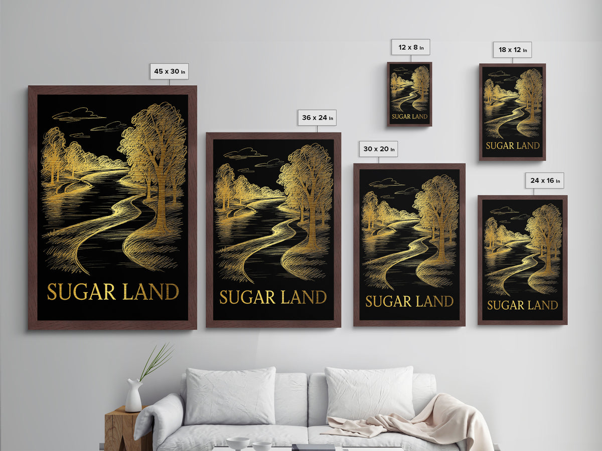 Sugar Land Texas art, Metallic Gold Art, Best Friend Gifts, Metal Art, Wood Framed Art, Birthday Travel Gift, Destination Gift