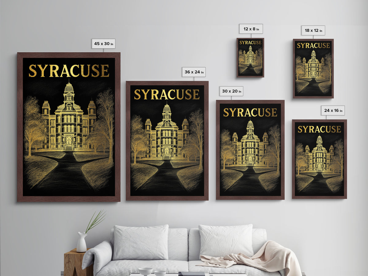 Syracuse New York travel, Metallic Gold Print, Modern House Art, Metal Art, Wood Framed Art, Wanderlust Gift, Travel Art Prints