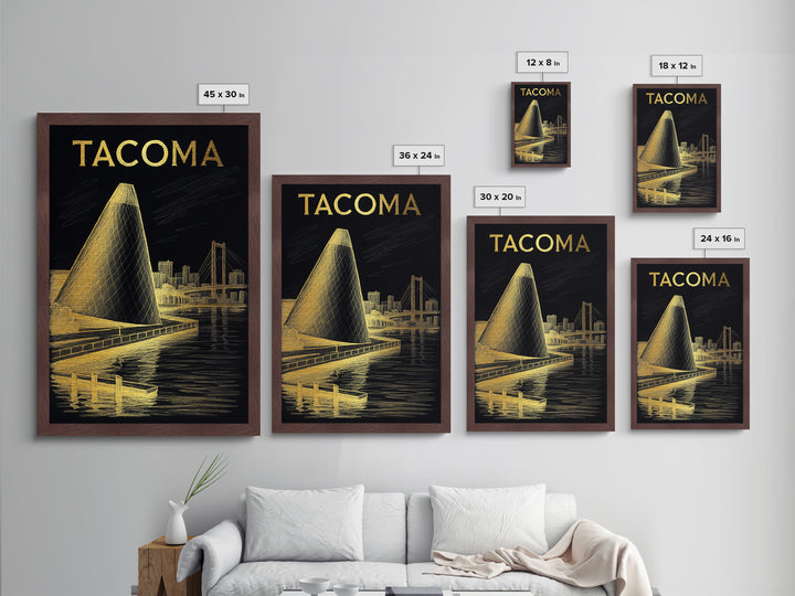 Tacoma Washington travel, Metallic Gold Print, Modern House Art, Metal Art, Wood Framed Art, Graduation Travel Gift, Destination Gift