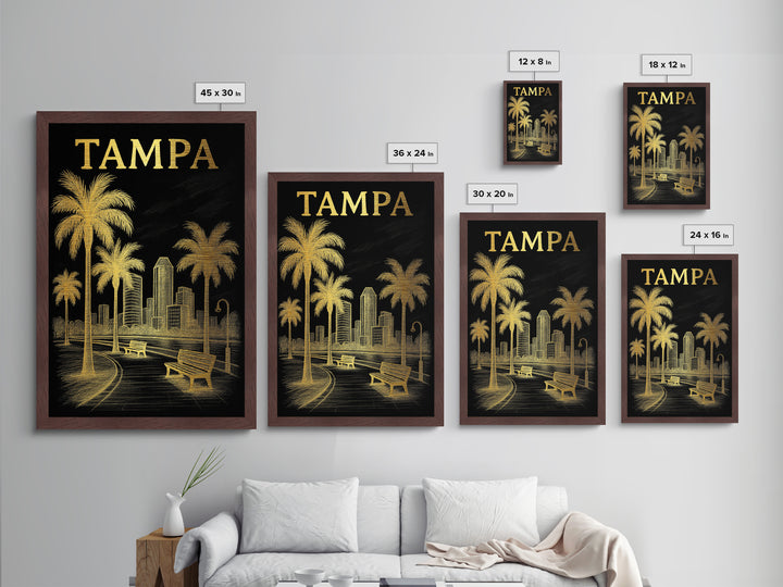 Tampa Florida travel, Metallic Gold Print, Modern Skyline Wall Print, Metal Art, Wood Framed Art, Adventure Lover Gift, Travel Gift