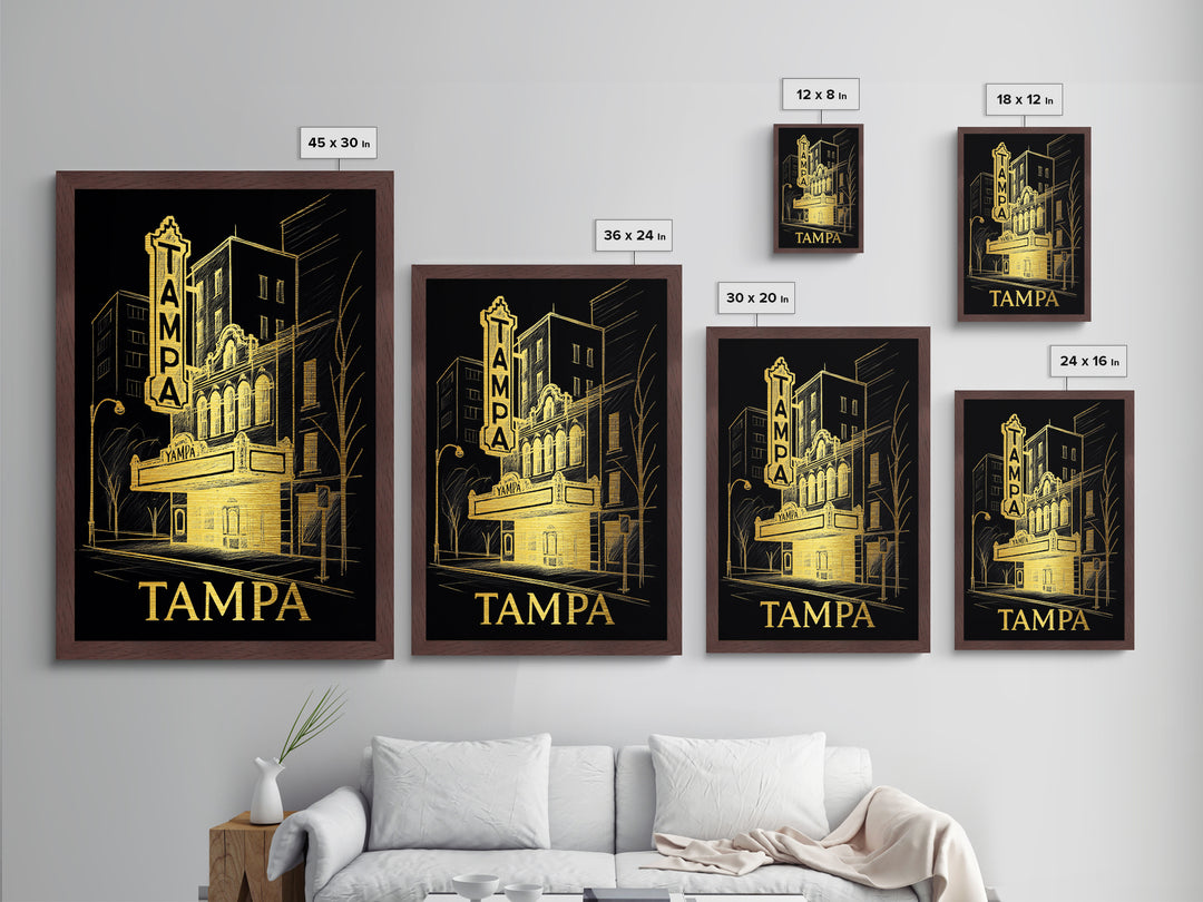 Tampa Florida art, Metallic Gold Art, Housewarming Gift, Metal Art, Wood Framed Art, Newlywed Travel Gift, Honeymoon Gift