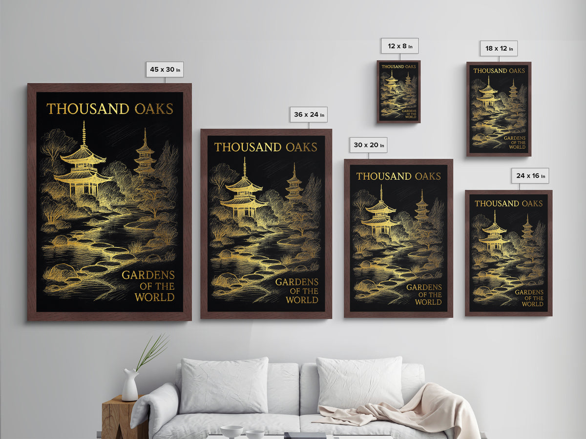 Thousand Oaks California travel, Metallic Gold Print, College Dorm Décor, Metal Art, Wood Framed Art, Graduation Travel Gift, Traveler Gift