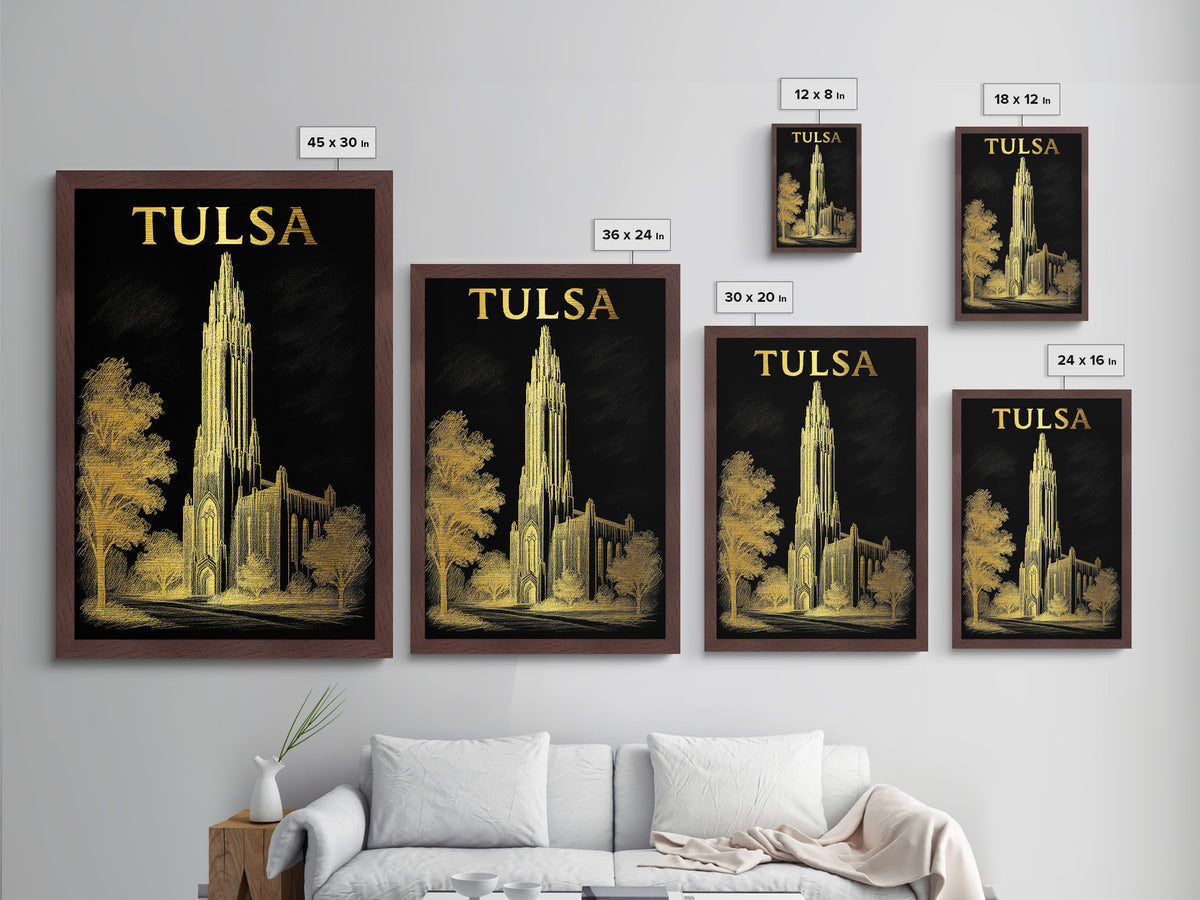 Tulsa Oklahoma travel, Metallic Gold Print, College Dorm Décor, Metal Art, Wood Framed Art, Graduation Travel Gift, Traveler Gift