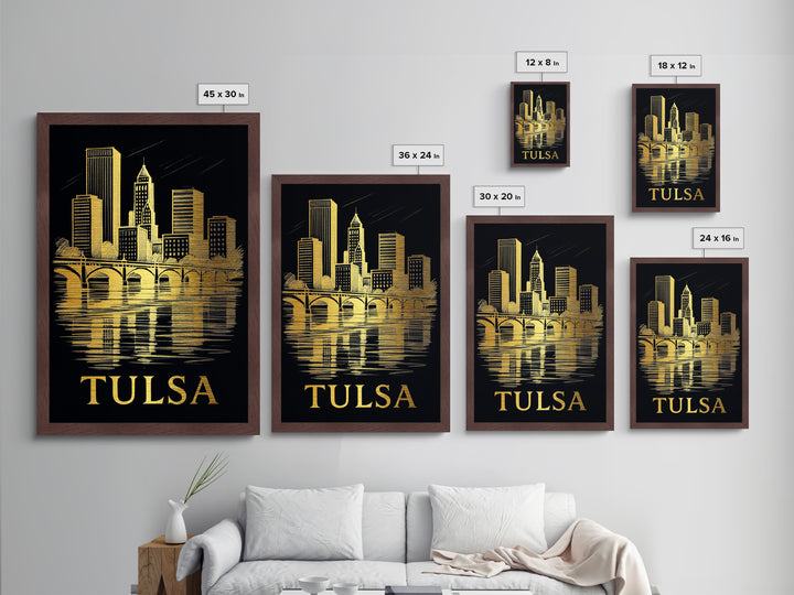 Tulsa Oklahoma art, Metallic Gold Art, Best Friend Gifts, Metal Art, Wood Framed Art, Birthday Travel Gift, Destination Gift