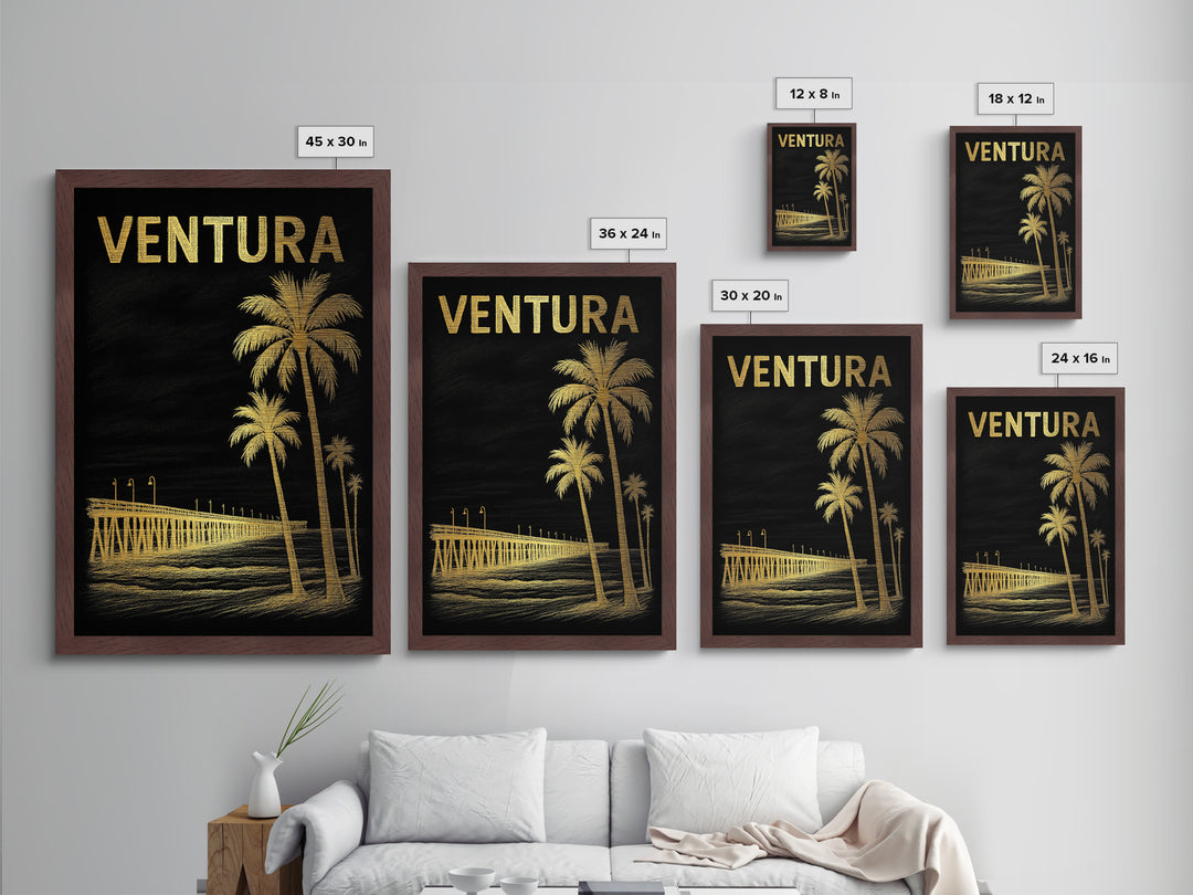 Ventura California travel, Metallic Gold Print, Wood Framed Art, Metal Art, Modern Wall Art, Metallic Gold Print, Modern Art