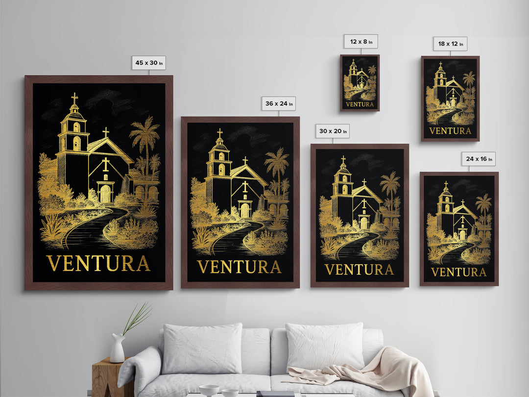 Ventura California art, Metallic Gold Art, Wood Framed Art, Metal Art, Housewarming Gift, Metallic Gold Art, Living Room Art