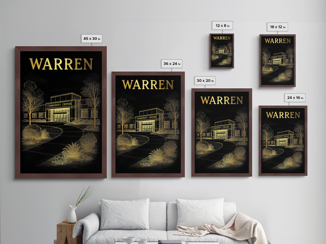 Warren Michigan travel, Metallic Gold Print, Wood Framed Art, Metal Art, Modern Wall Art, Metallic Gold Print, Modern Art