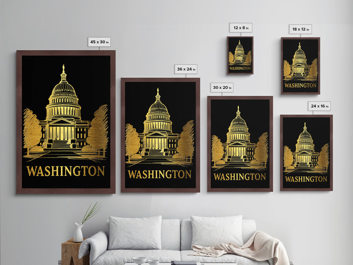 Washington DC travel, Metallic Gold Print, Wood Framed Art, Metal Art, Modern Wall Art, Metallic Gold Print, Best Friend Gift