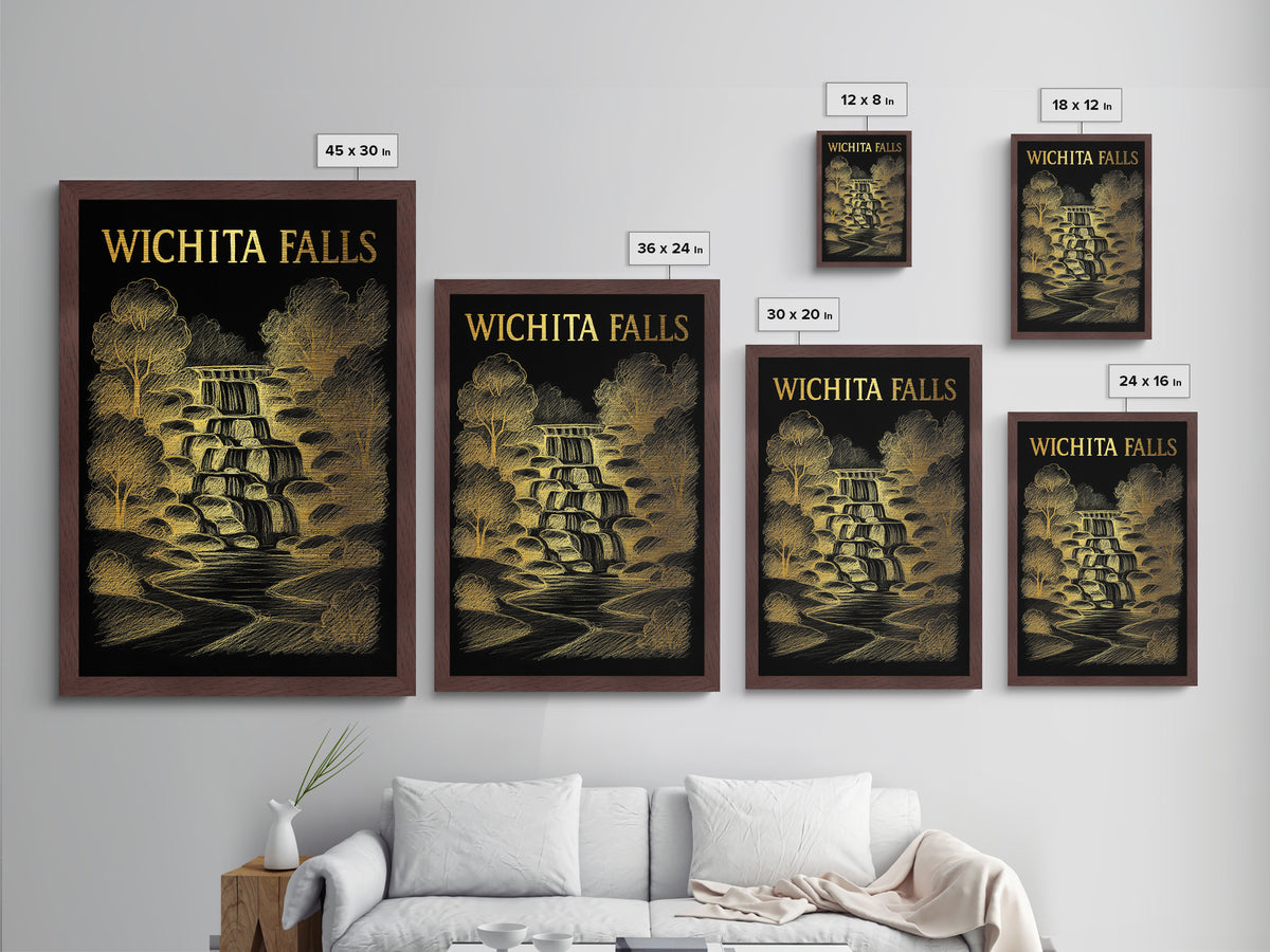 Wichita Falls Texas travel, Metallic Gold Print, Wood Framed Art, Metal Art, College Dorm Décor, Metallic Gold Print