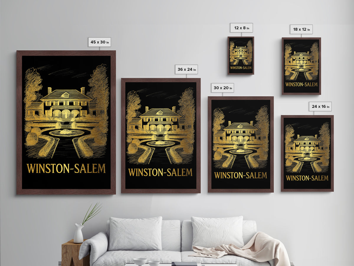 Winston Salem North Carolina art, Metallic Gold Art, Wood Framed Art, Metal Art, Office Decor, Metallic Gold Art