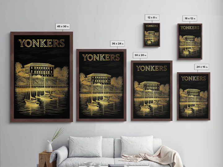 Yonkers New York travel, Metallic Gold Print, Wood Framed Art, Metal Art, College Dorm Décor, Metallic Gold Print
