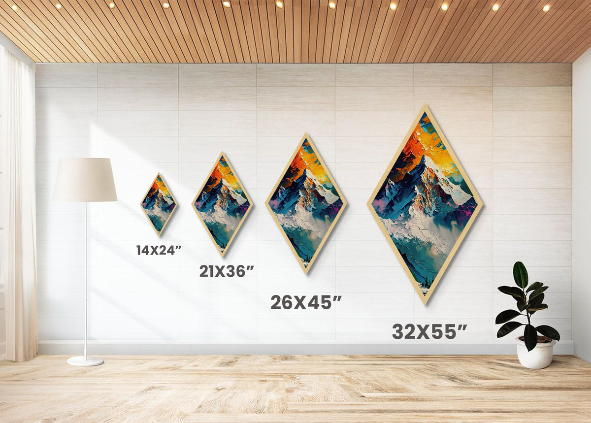 Himalayas Painting Print, Diamond Shaped Wall Art, Canvas Texture Art Print, Travel Decor, Traveler Gift Idea, Mountain Painting