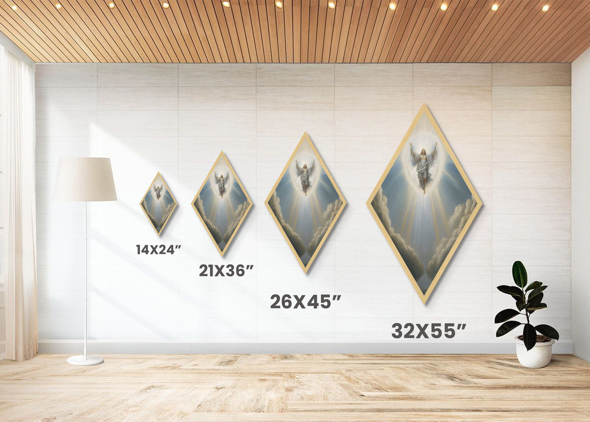 Angel Painting Print, Diamond Shaped Wall Art, Christian Decor, Angelic Art, Canvas Embossed Art Print
