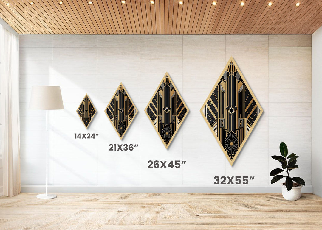 Art Deco Wall art | Framed Canvas Print | Art Deco | Gold & green art | Beautiful art | Midcentury Modern | Office decor | Diamond Shaped
