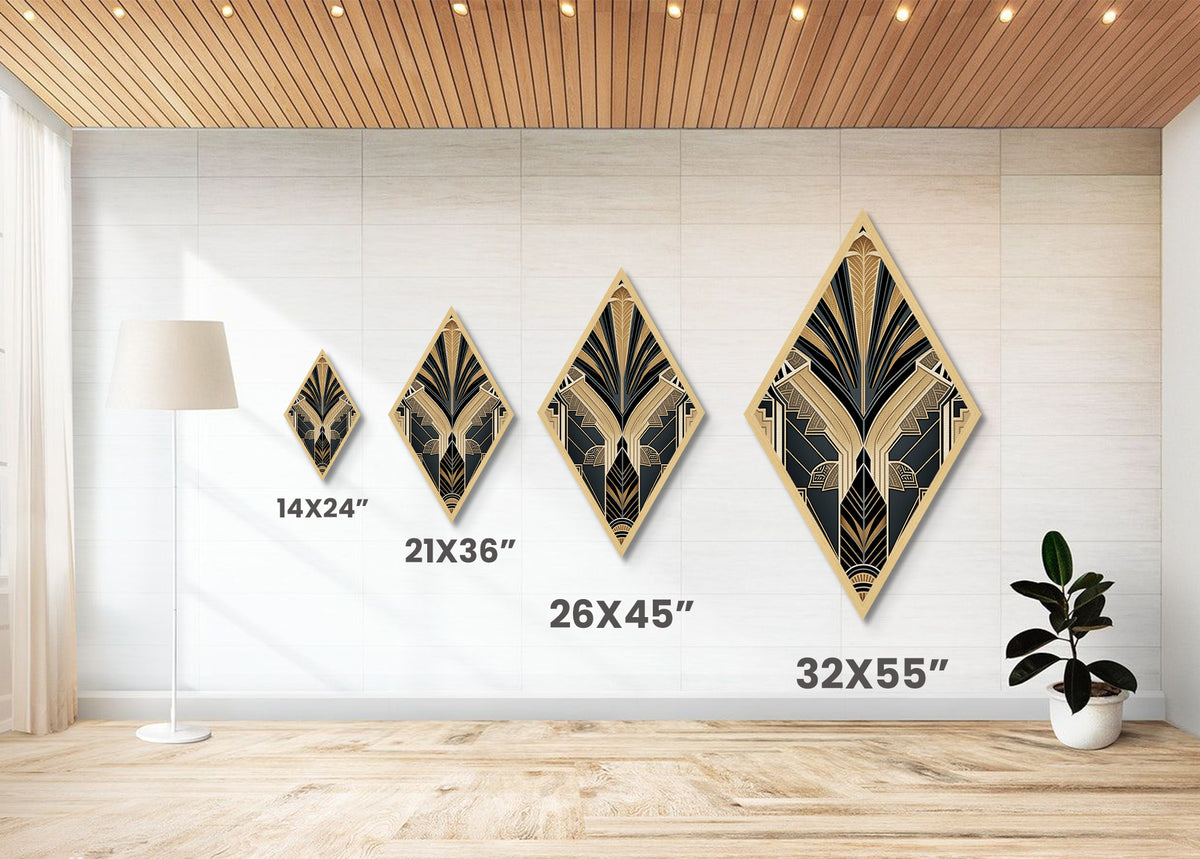 Art Deco Wall art | Framed Canvas Print | Art Deco | Gold & green art | Beautiful art | Midcentury Modern | Diamond Shaped