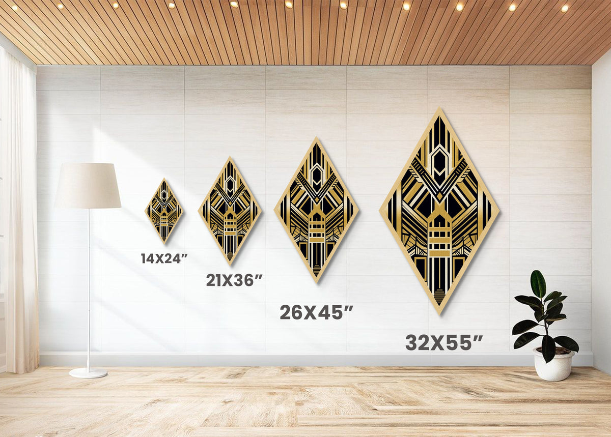 Black and Gold Diamond Shaped Art Deco Canvas Textured Art Print, Diamoned Shaped Wall Art, Retro Style Home Decor