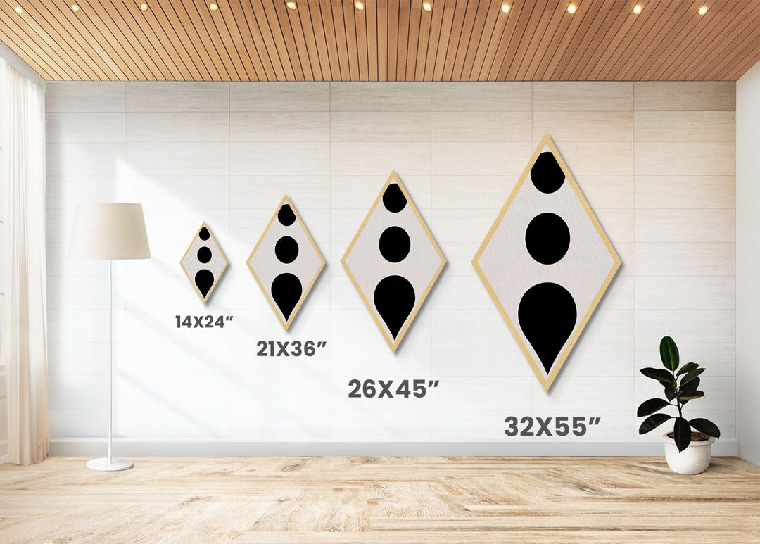 Bold Modern Dots Diamond Shaped Canvas Textured Print, Minimalist Black and White Art, Abstract Graphic Design Decor