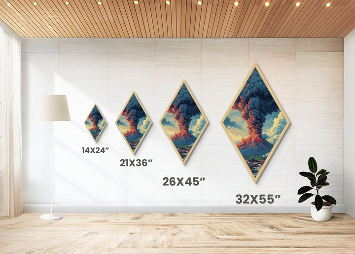 Volcanic Eruption Painting Print, Wood Framed Diamond Shaped Wall Art, Canvas Textured Print, Funky Art, Fantasy Wall Art