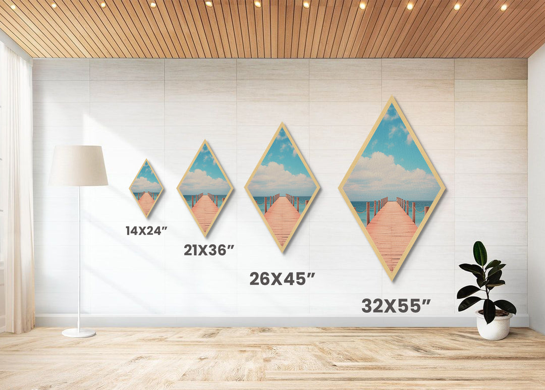 Serene Ocean Pier – Canvas Embossed Print Tranquil Coastal Diamond Art, Minimalist Seascape, Beach Walk Decor, Nautical Sky Wall Art