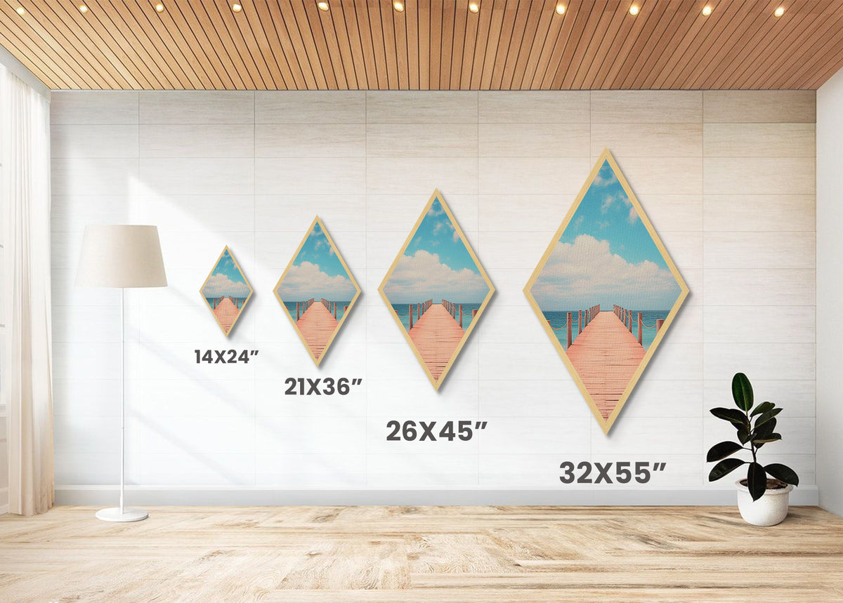 Serene Ocean Pier – Canvas Embossed Print Tranquil Coastal Diamond Art, Minimalist Seascape, Beach Walk Decor, Nautical Sky Wall Art
