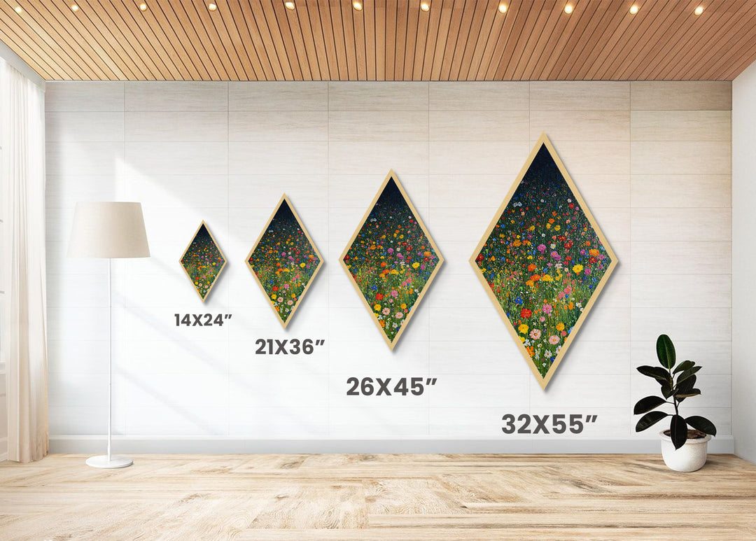 Starburst Bright Rays – Diamond Shaped Canvas Textured Print, retro abstract wall art, vibrant geometric design, bold midcentury decor