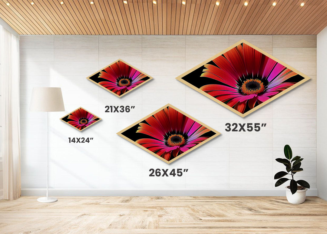 Vibrant Sunset Petals Diamond Shaped Canvas Textured Print, Red Orange Flower Wall Art, Modern Botanical Gift, Floral Bedroom Decor