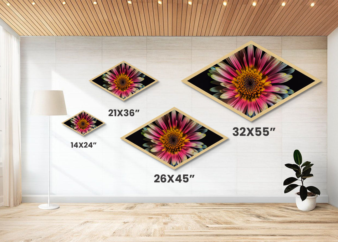 Pink Radiance Bloom Diamond Shaped Canvas Embossed Print, Colorful Flower Wall Art, Botanical Gift, Bright Floral Home Accent