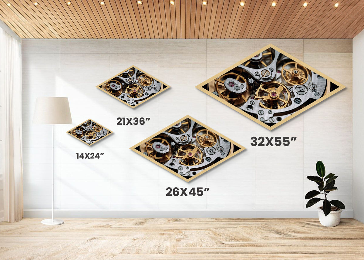 Mechanical Timecraft Detail Diamond Shaped Canvas Textured Print, Watch Movement Art, Industrial Engineering Gift, Steampunk Decor