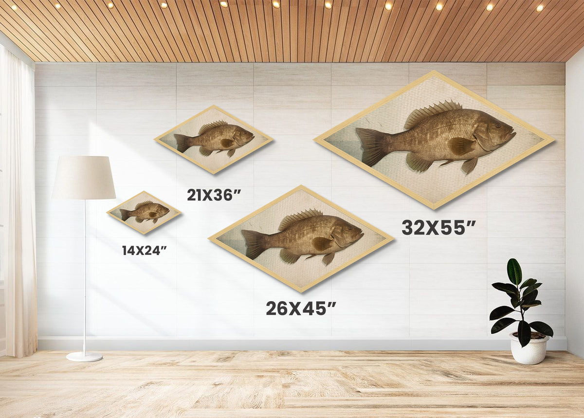 Realistic Bass Profile – Diamond Shaped Canvas Embossed Print, Angler Cabin Decor, Fishing Enthusiast Gift, Masculine Wall Art