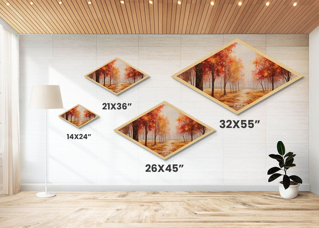 Fall Centerpiece Wall Art, Orange Leaves, Diamond Shaped Canvas Art Print, Canvas Texture Art, The Changing Of The Seasons