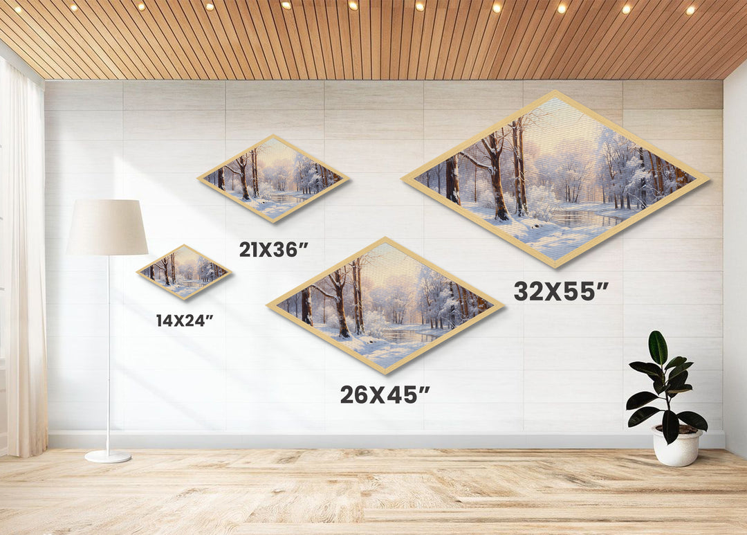 Winter in The Woods, Framed Canvas Print Wall Art, Winter Centerpiece, Snowy Landscape Painting Home Decor, Above Sofa Art