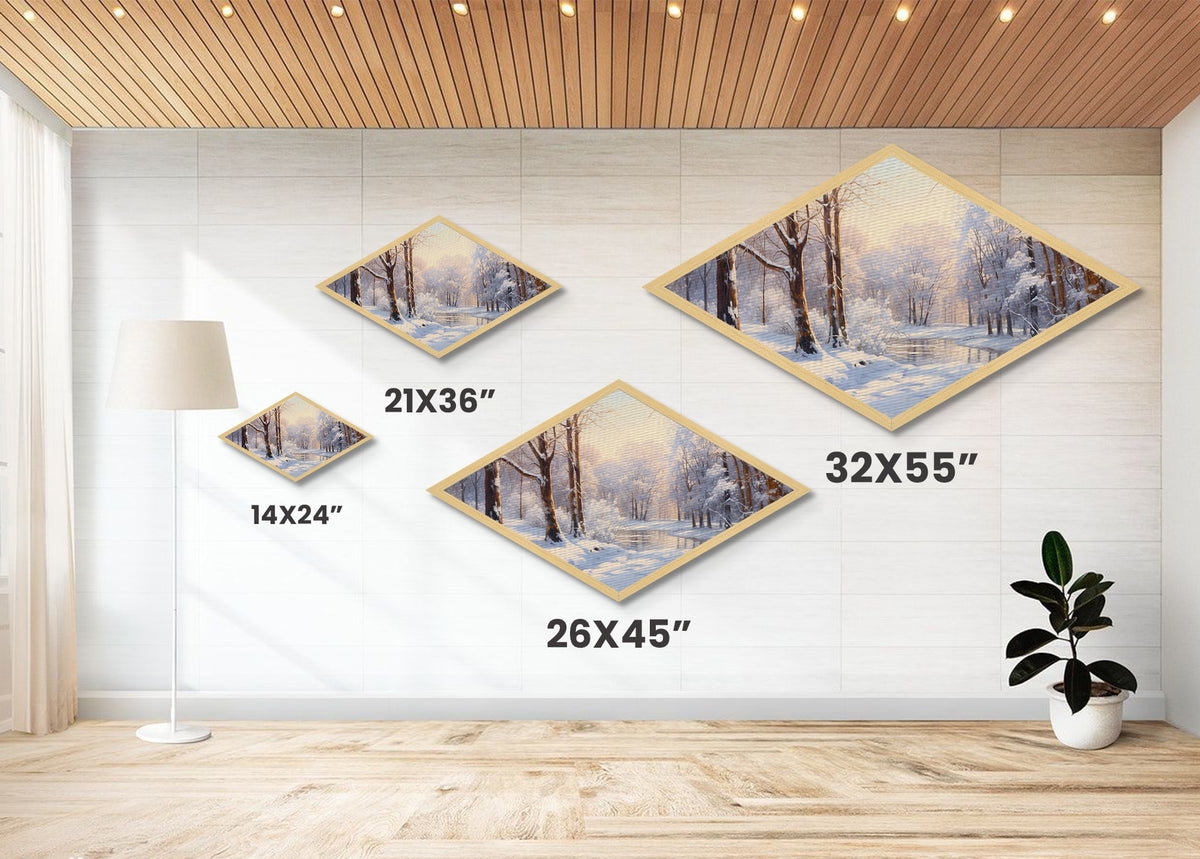 Winter in The Woods, Framed Canvas Print Wall Art, Winter Centerpiece, Snowy Landscape Painting Home Decor, Above Sofa Art