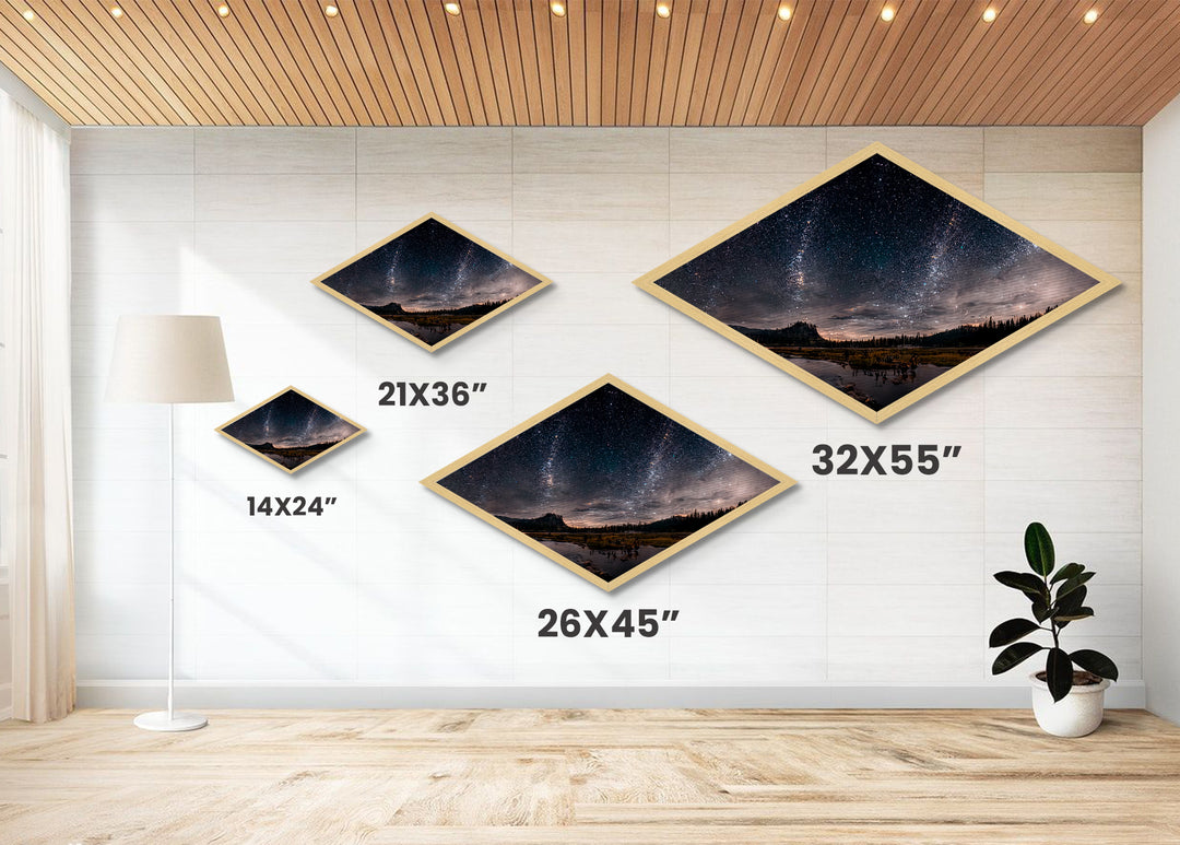 Starlit Landscape Glow Diamond Shaped Canvas Textured Print, dreamscape night sky meadow art, celestial fantasy field scene