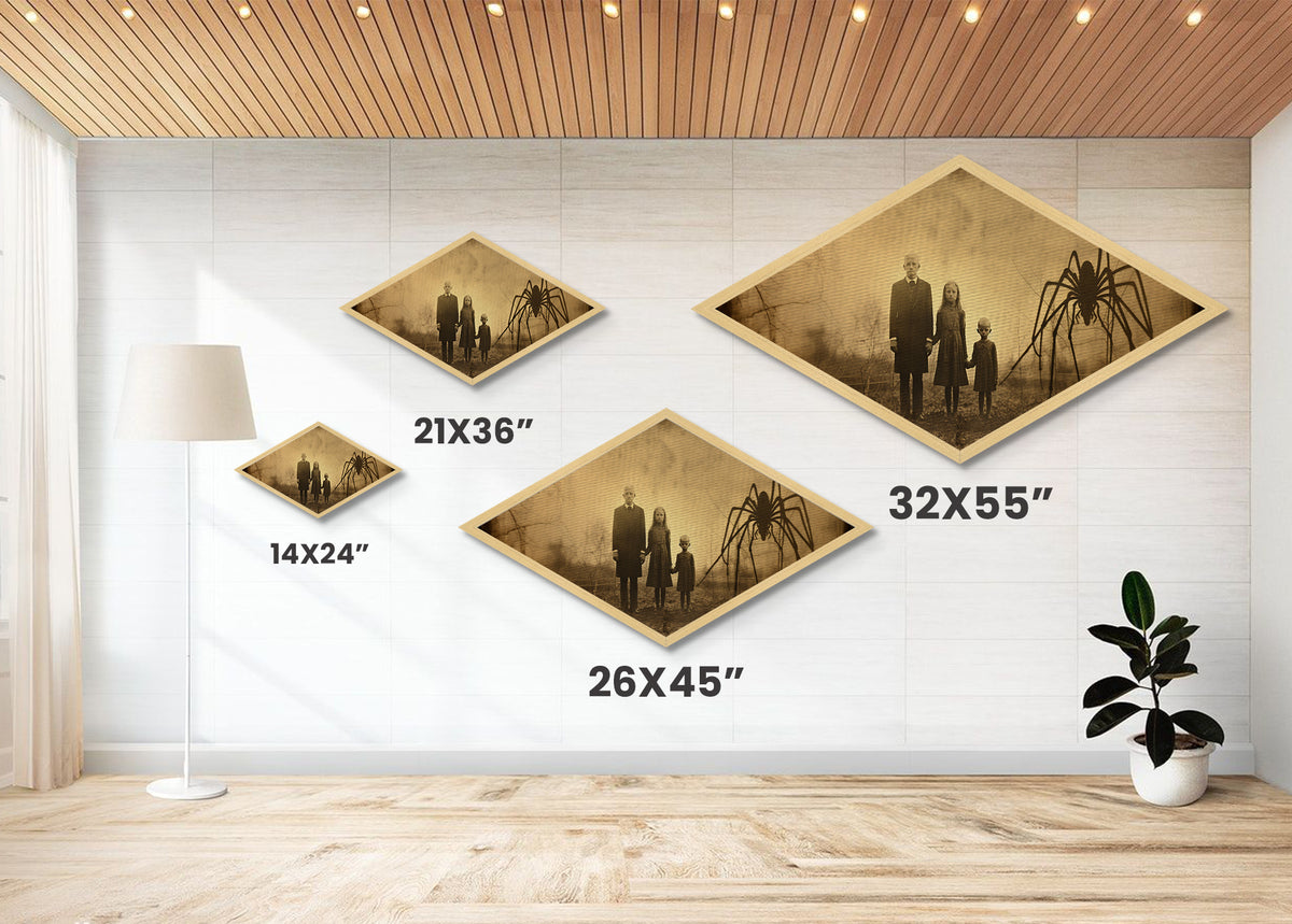 Spider Shadow Scene Diamond Shaped Gothic Canvas Textured Print creepy victorian children haunted antique horror Halloween wall decor